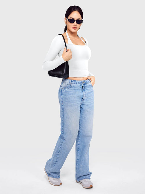 ENULA™ Arleney Quadratischer Ausschnitt Langarm Top